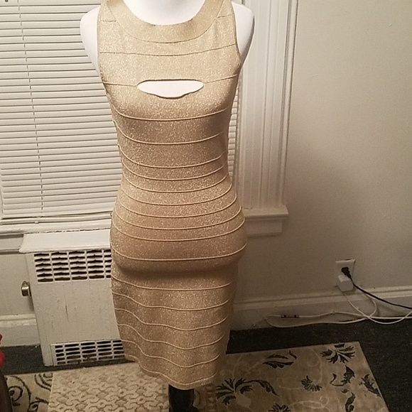 Express Gold Sparkle Bodycon Dress - Picture 1 of 3